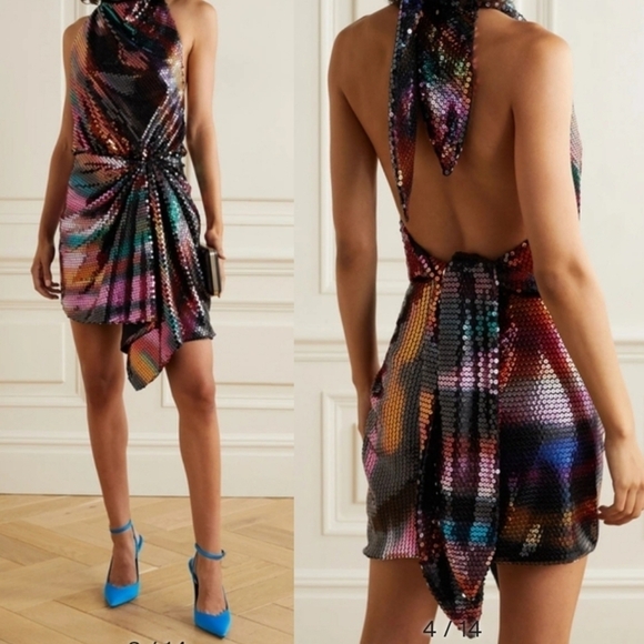 New The Attico Sequined Chiffon Halterneck Mini Dress 42 IT/ 4-6 US / Medium - Picture 5 of 17
